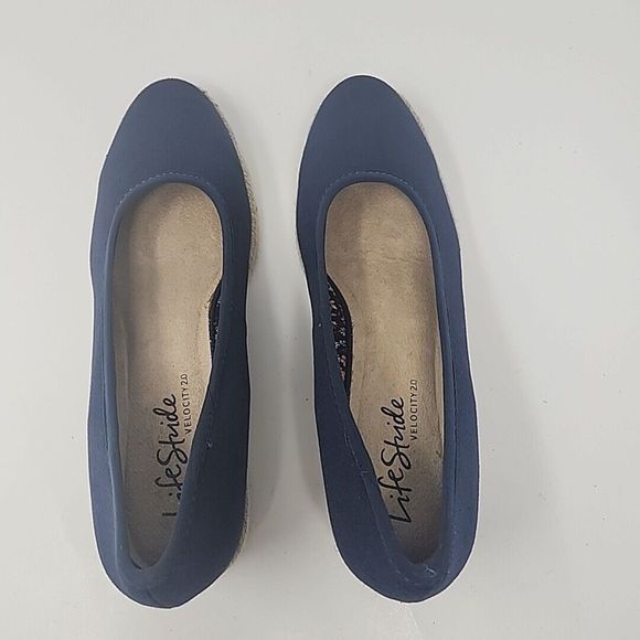 Life Stride Karma Espadrille Wedges Canvas Shoes Slip On Blue Size 10.5/11 - Picture 13 of 14